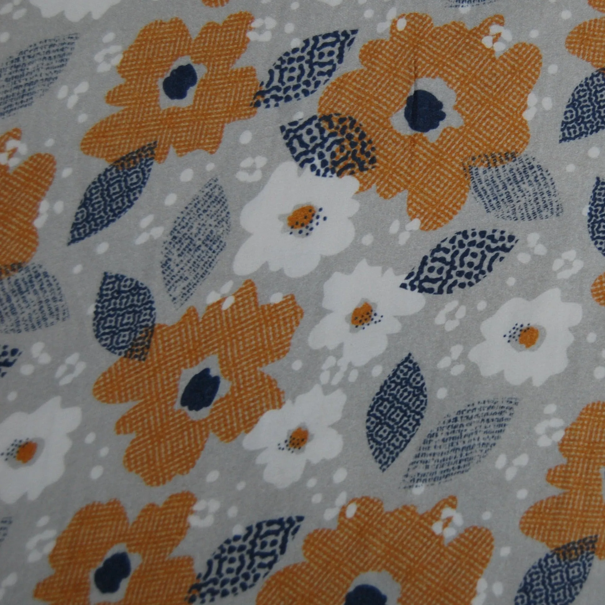 Grey Brown Floral Print Spun Fabric