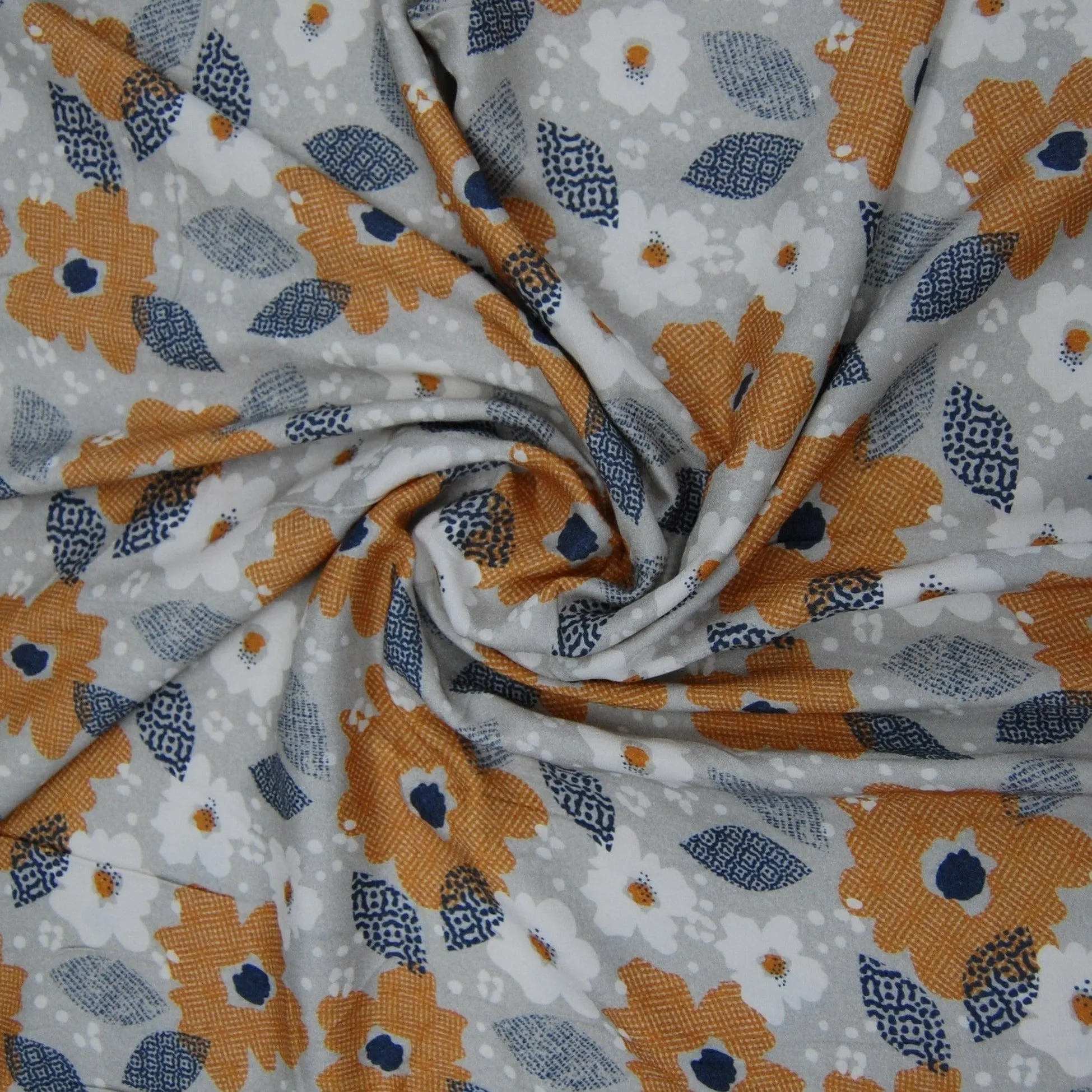 Grey Brown Floral Print Spun Fabric