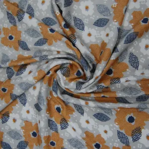 Grey Brown Floral Print Spun Fabric