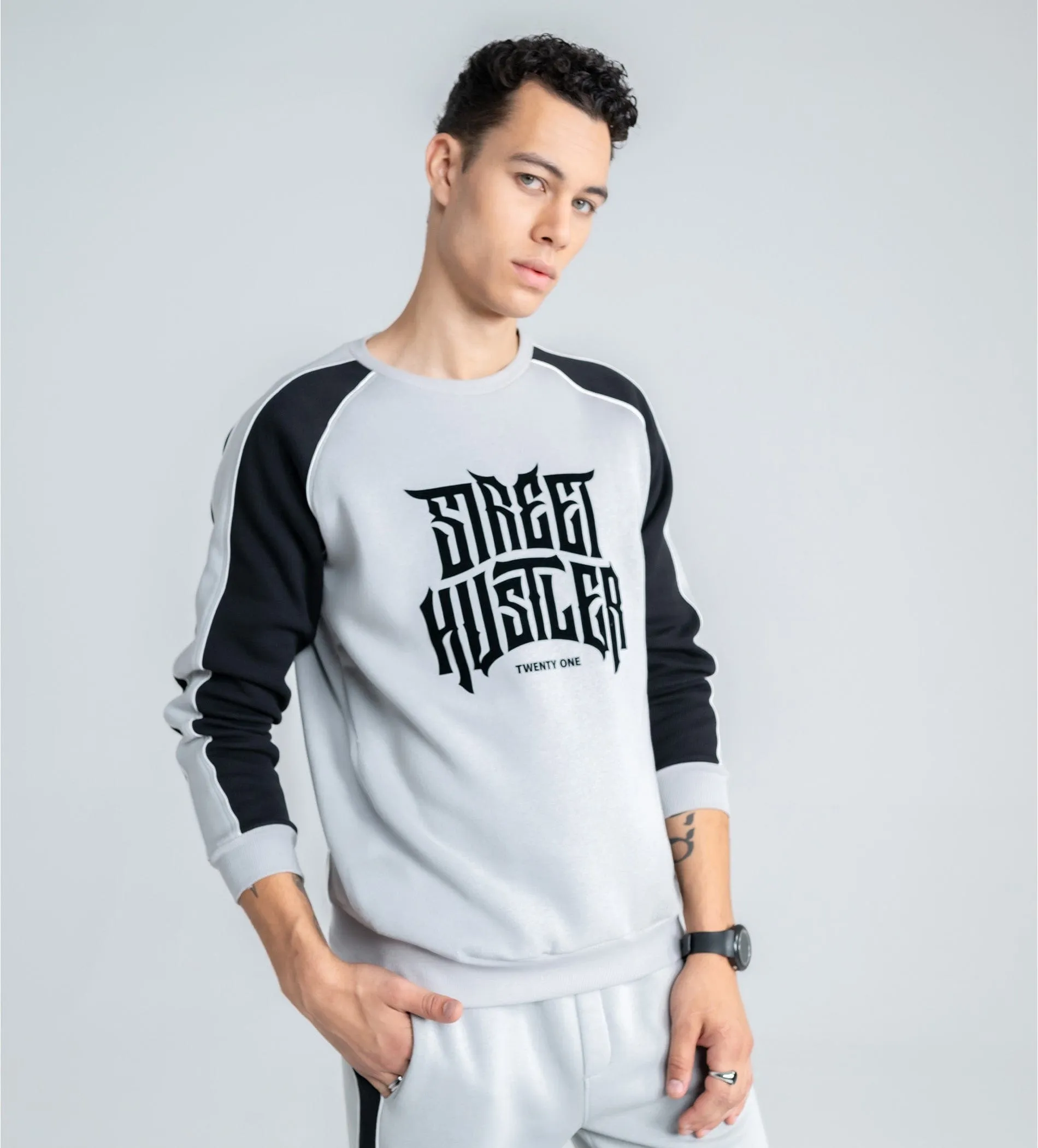 Grey fleece fusion sweatshirt