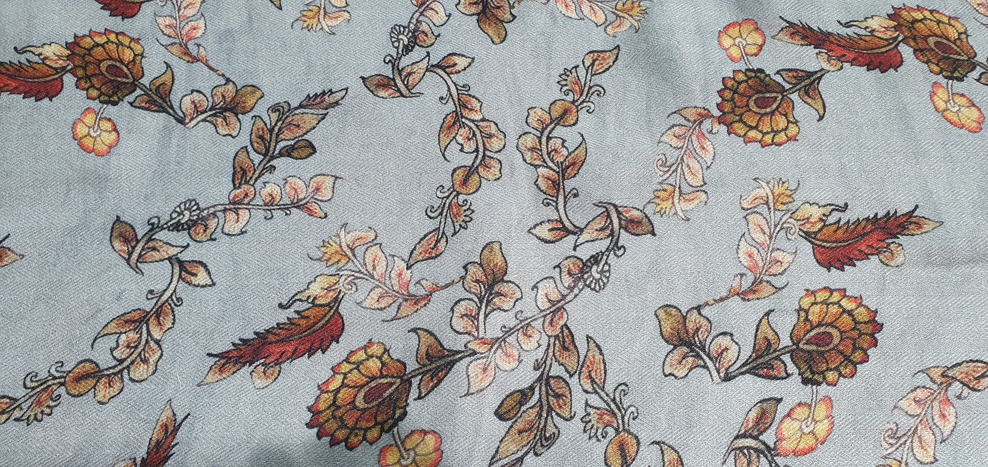 Grey Floral Print Spun Fabric