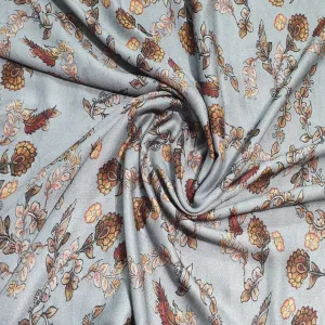 Grey Floral Print Spun Fabric