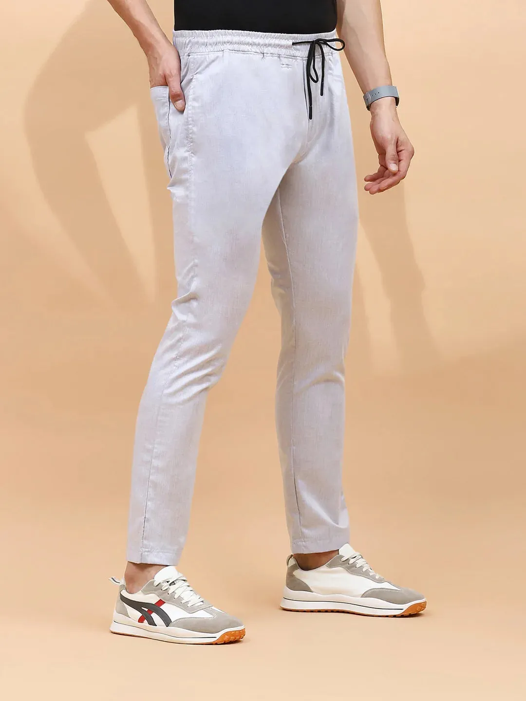 Grey Polyester Blend Regular Fit Lower For Men