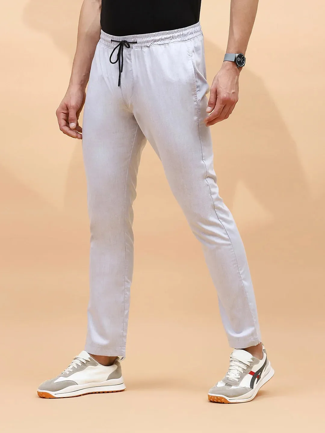 Grey Polyester Blend Regular Fit Lower For Men