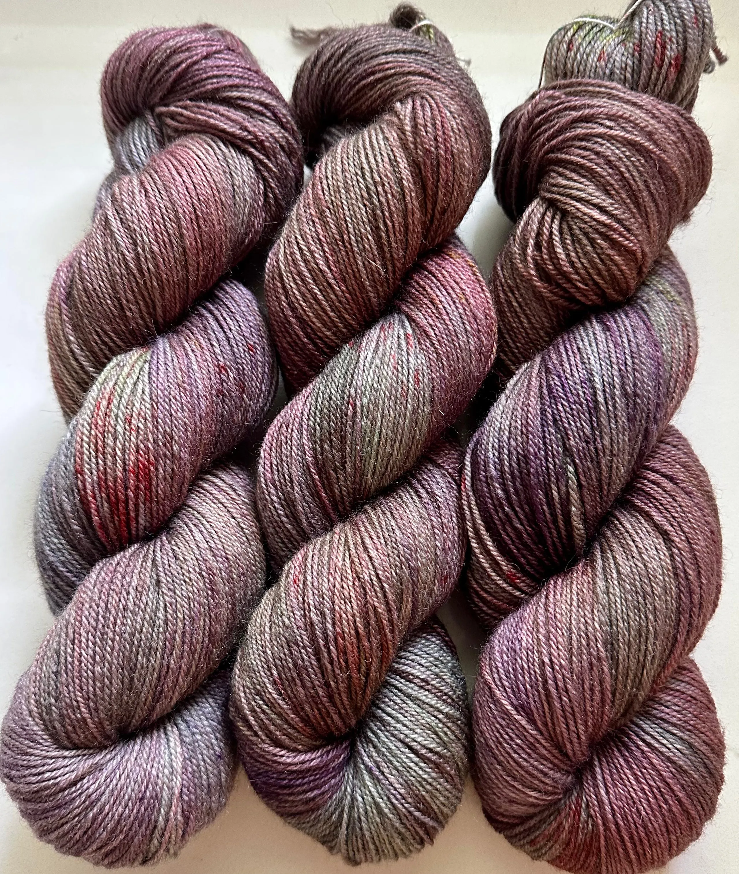 Hand Dyed Yarn "Grace, Too" Purple Plum Scarlet Brown Green Maroon Pink Navy Grey Speckled Merino Sport 328yds 100g