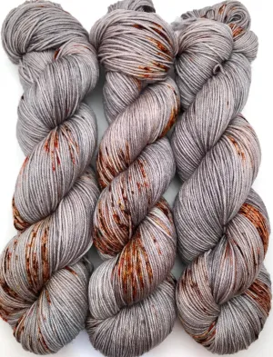 Hand Dyed Yarn "Rusty Bucket" Grey Brown Rust Copper Orange Speckled Merino Fingering Superwash 438yds 100g