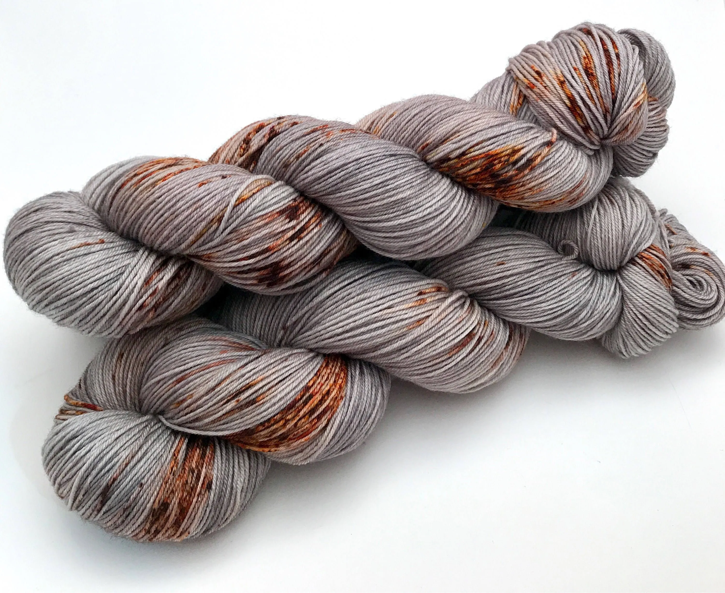 Hand Dyed Yarn "Rusty Bucket" Grey Brown Rust Copper Orange Speckled Merino Fingering Superwash 438yds 100g