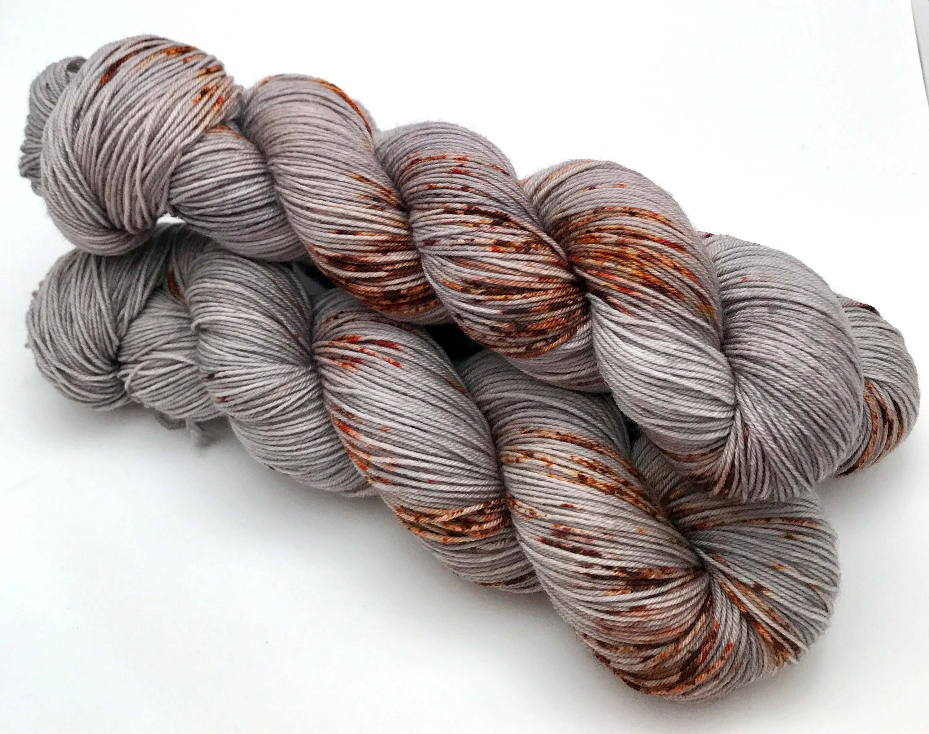 Hand Dyed Yarn "Rusty Bucket" Grey Brown Rust Copper Orange Speckled Merino Fingering Superwash 438yds 100g