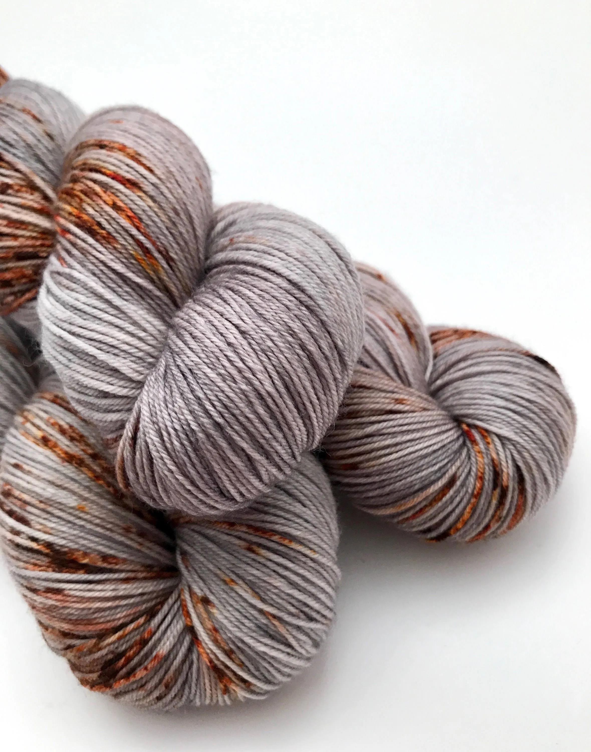 Hand Dyed Yarn "Rusty Bucket" Grey Brown Rust Copper Orange Speckled Merino Fingering Superwash 438yds 100g