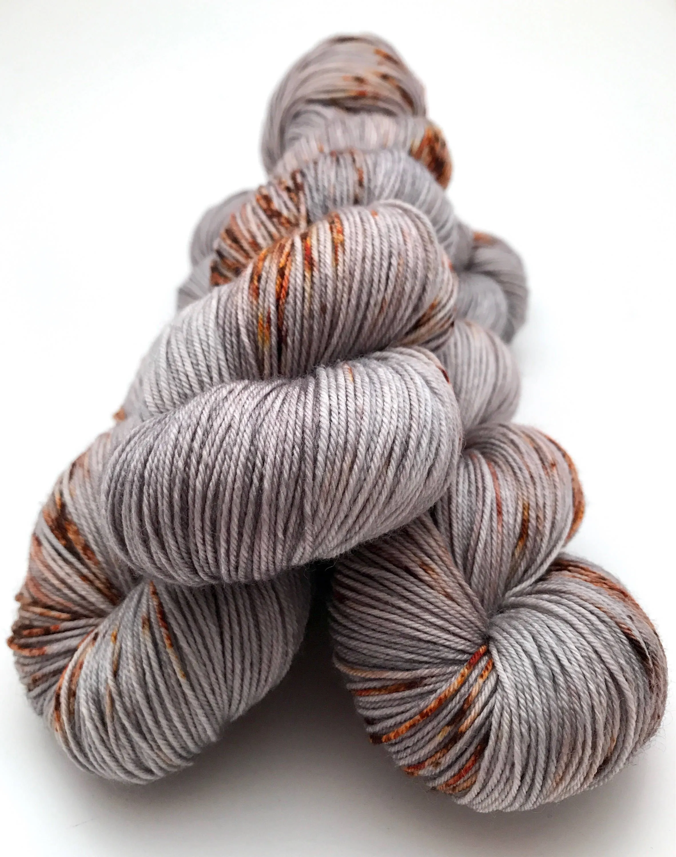 Hand Dyed Yarn "Rusty Bucket" Grey Brown Rust Copper Orange Speckled Merino Fingering Superwash 438yds 100g