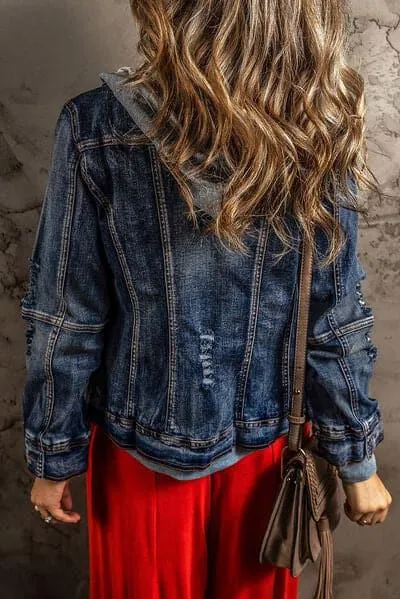 Harlow Contrast Zip-Up Hooded Denim Jacket
