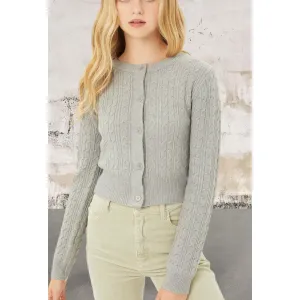 Heather Grey Buttoned Cable Knit Cardigan Long Sleeve Sweater