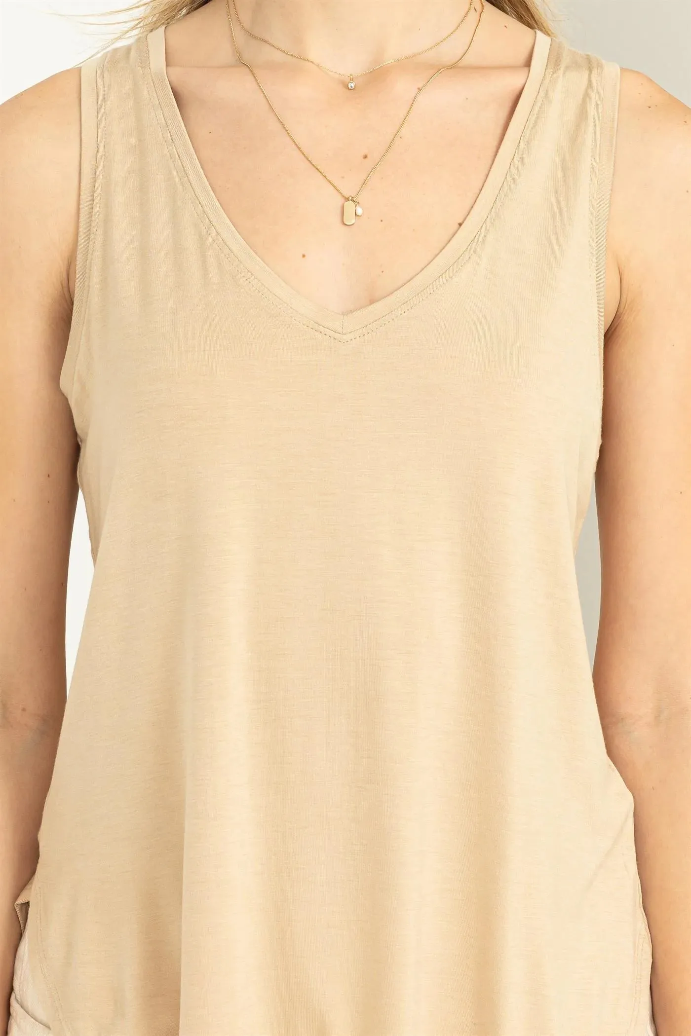 Hyfve Double Zero Call Me Yours V-Neck Tank Top In Caffe Latte