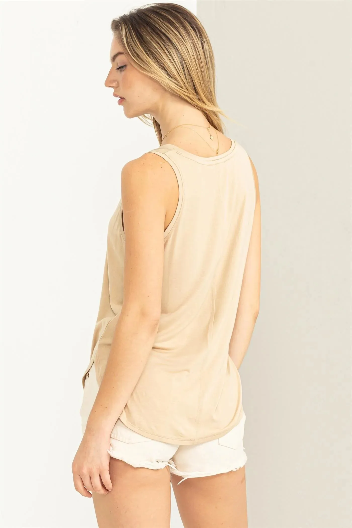 Hyfve Double Zero Call Me Yours V-Neck Tank Top In Caffe Latte