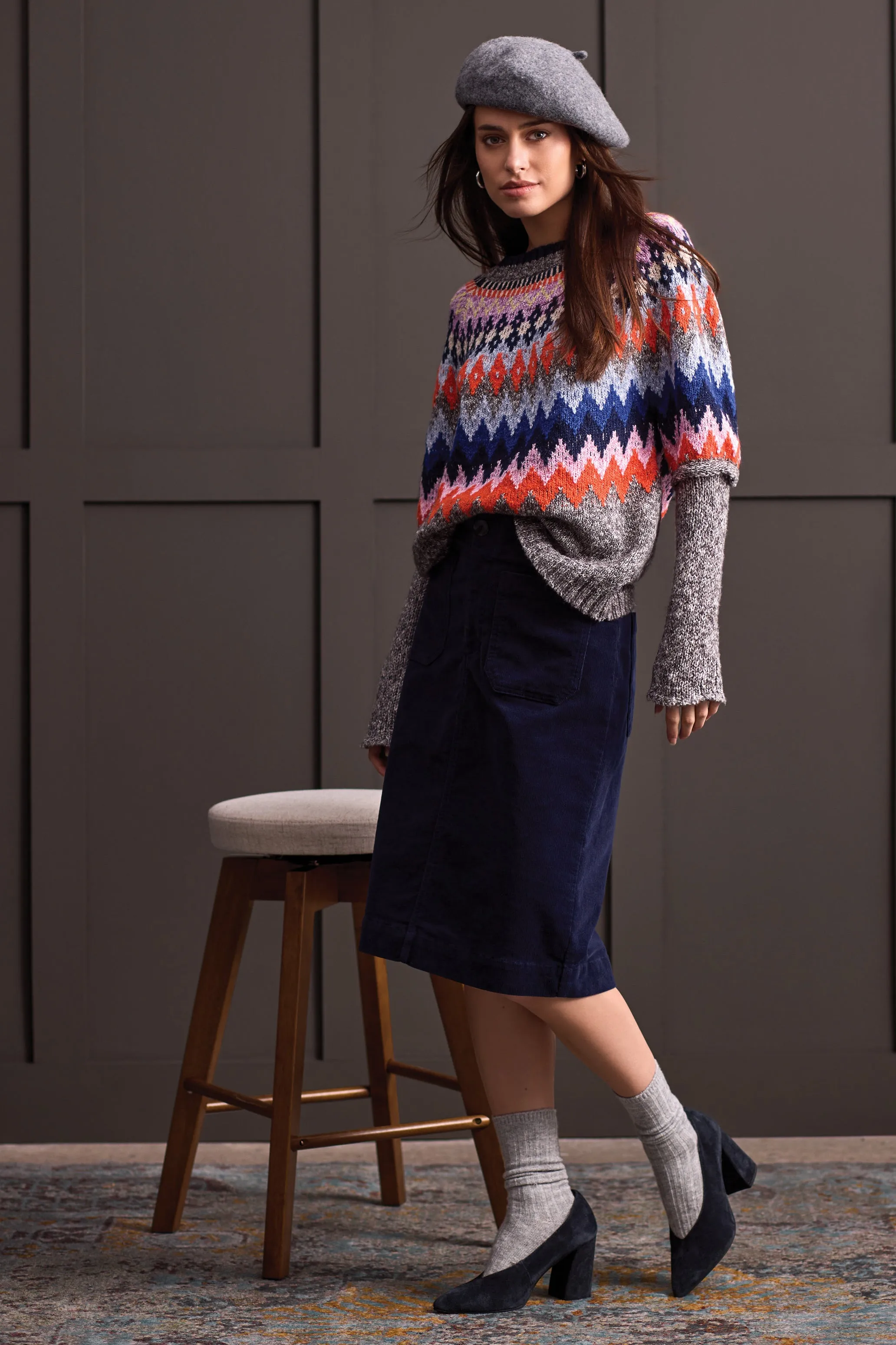 INTARSIA SWEATER- GREY MIX