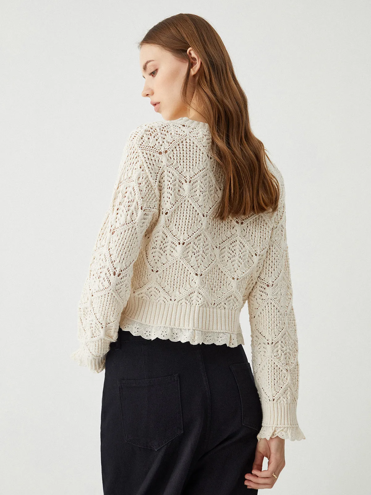 Jacquard Lace Graceful Hem Knit Top