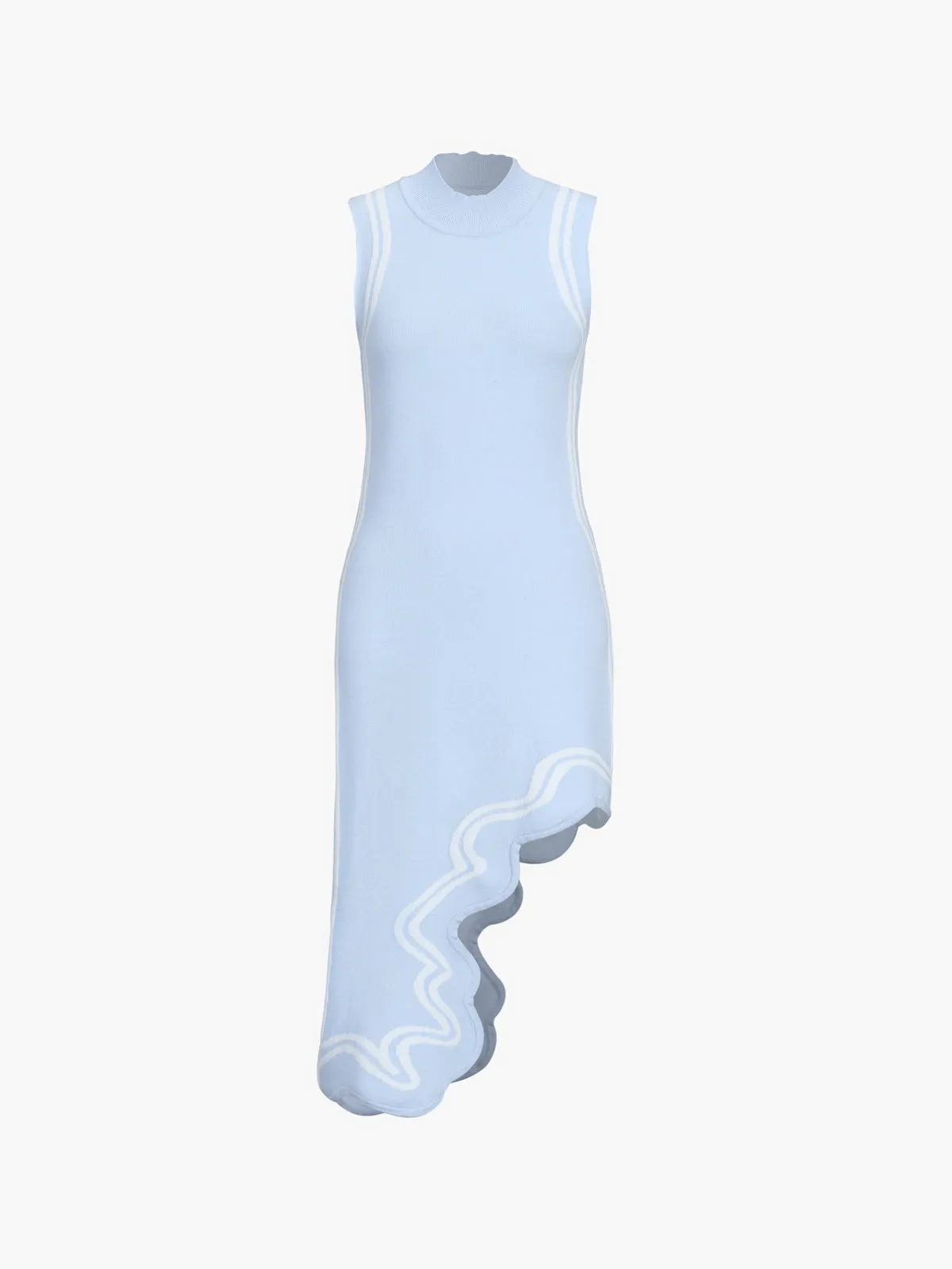 Knit Asymmetric Contrast Trim Modern Mock Neck Midi Dress