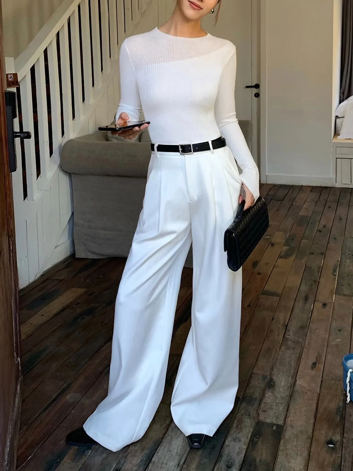 Knit Ribbed Crew Trendy Neck Asymmetric Top