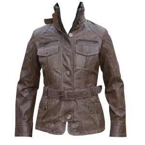 Ladies Fashion Vintage Leather Jacket Women in Brown