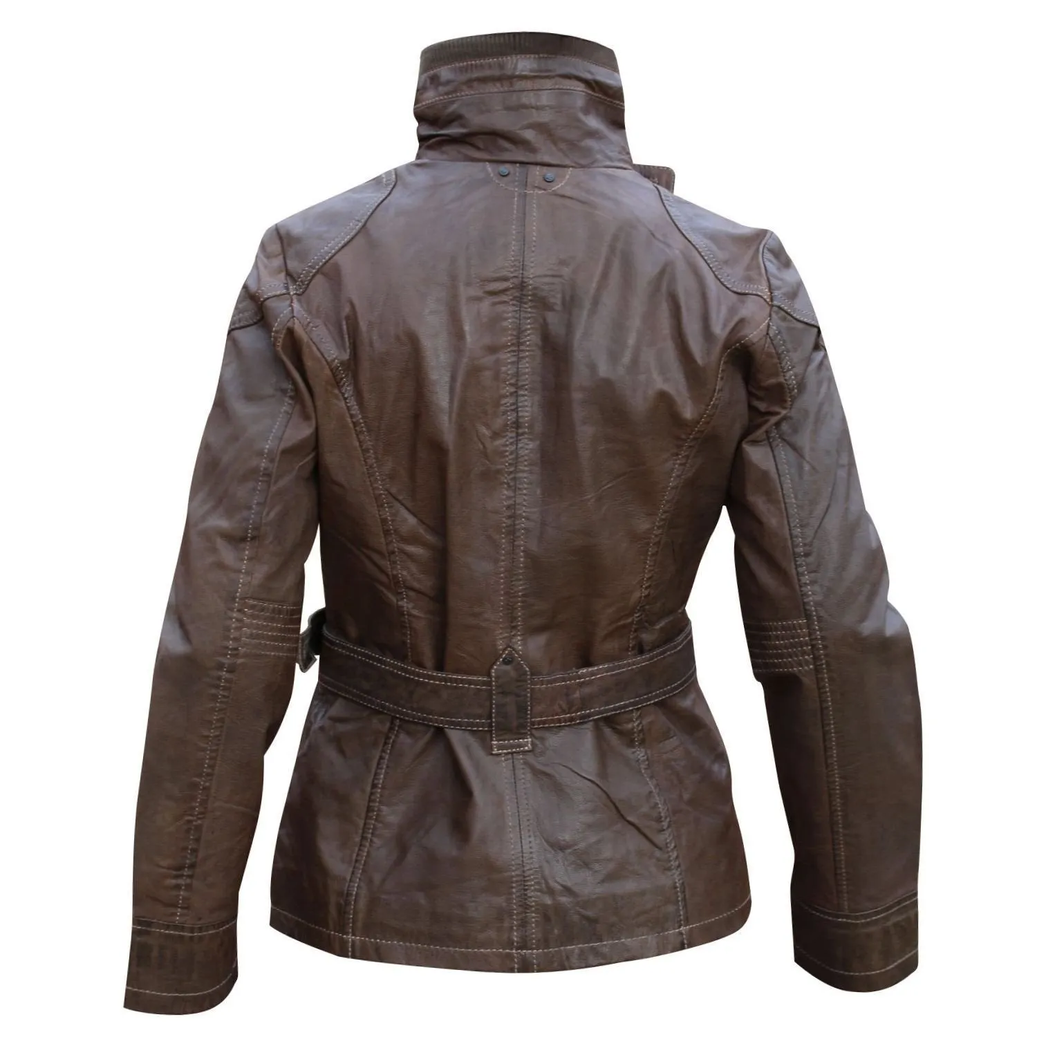 Ladies Fashion Vintage Leather Jacket Women in Brown