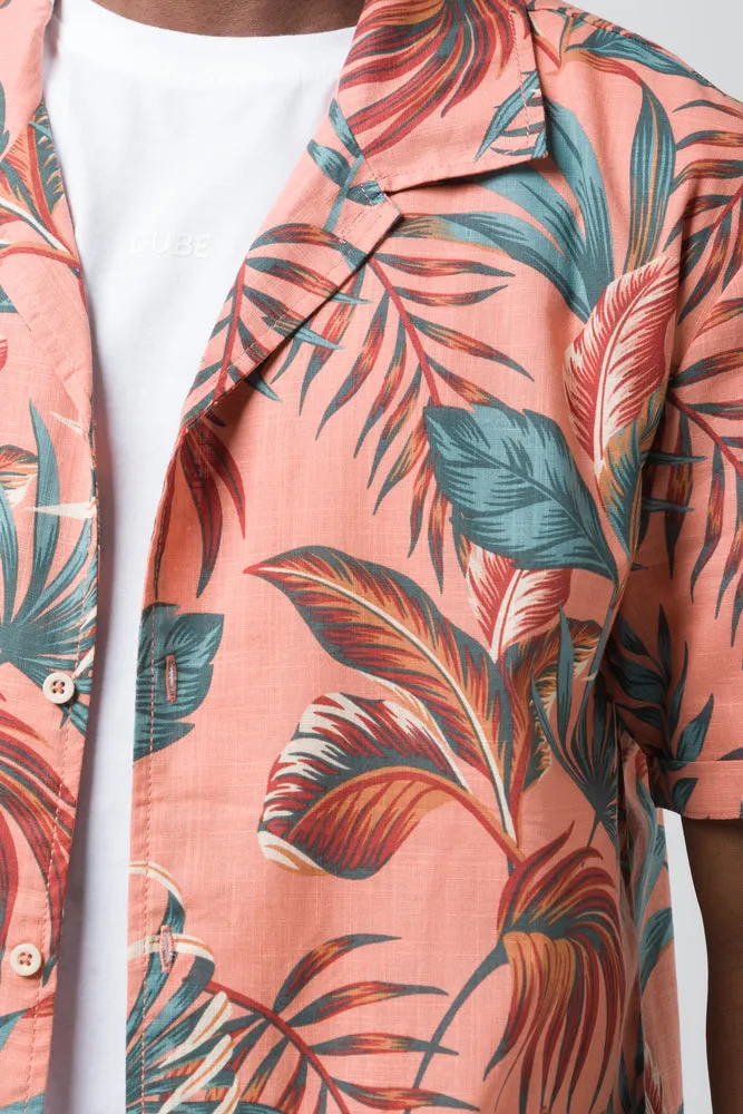 Leaf Short Sleeve Shirt Pink