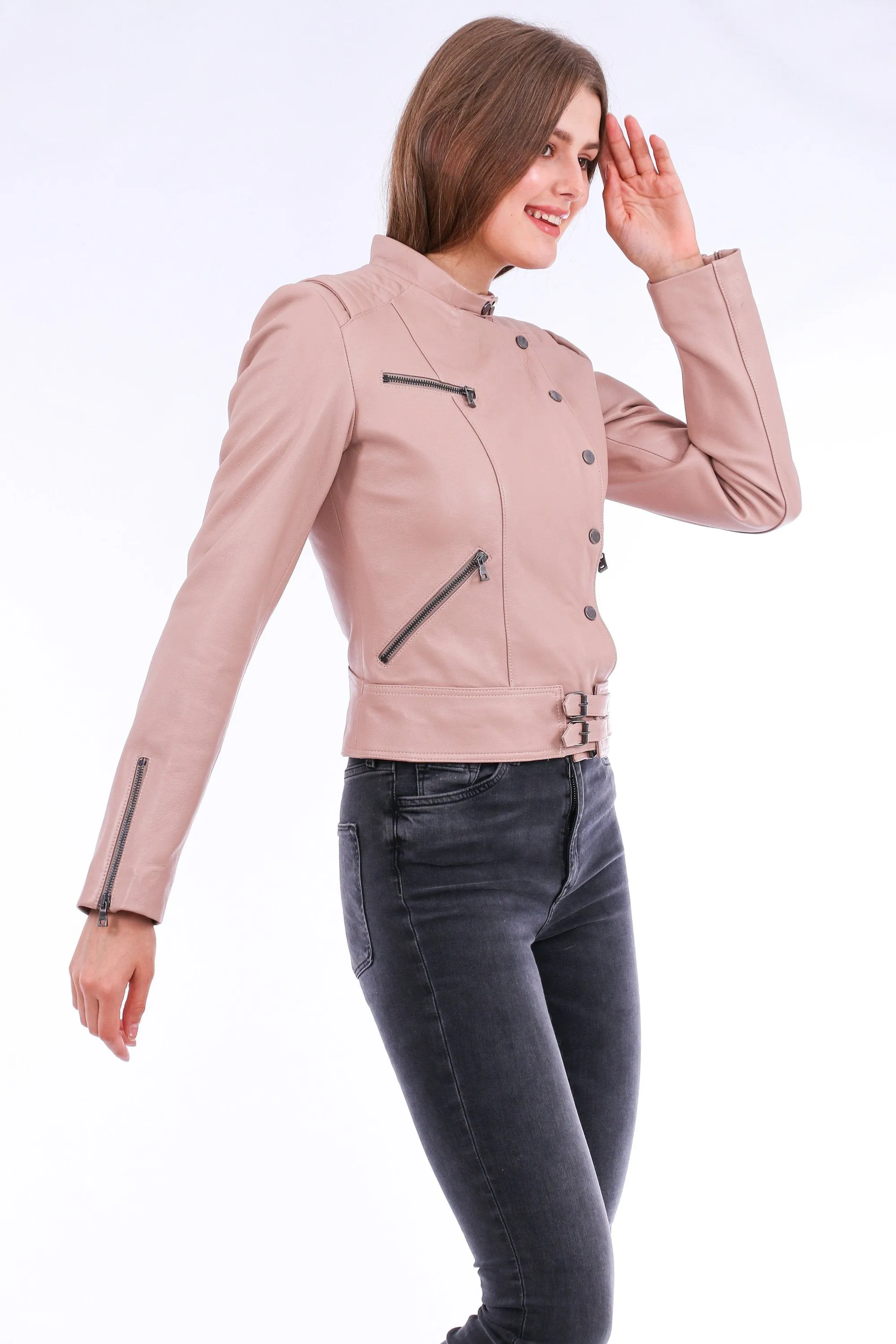 Leather Biker Jacket - Pink