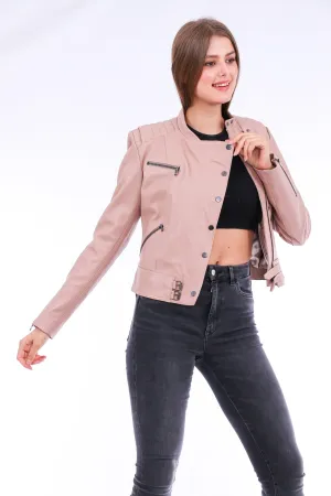 Leather Biker Jacket - Pink