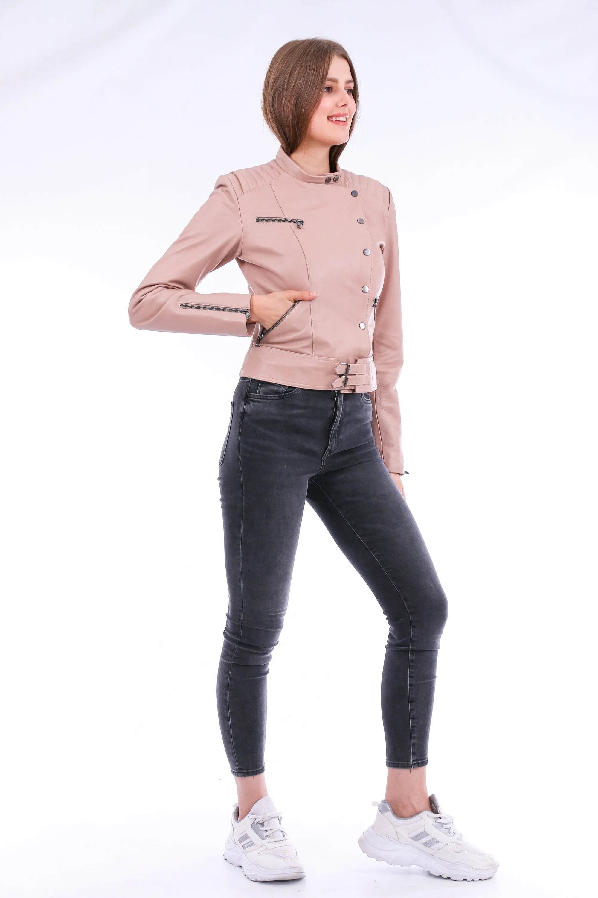 Leather Biker Jacket - Pink