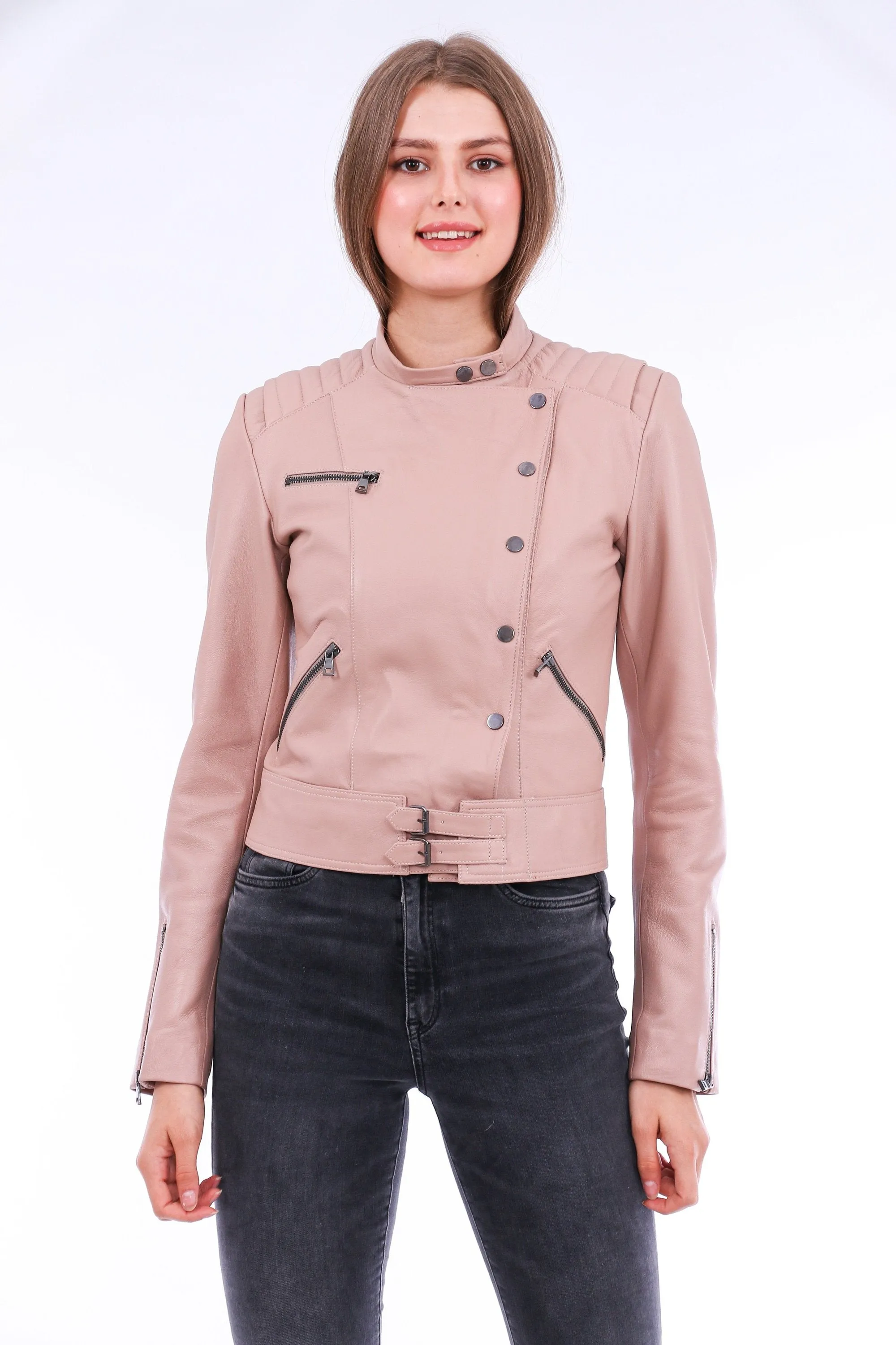 Leather Biker Jacket - Pink