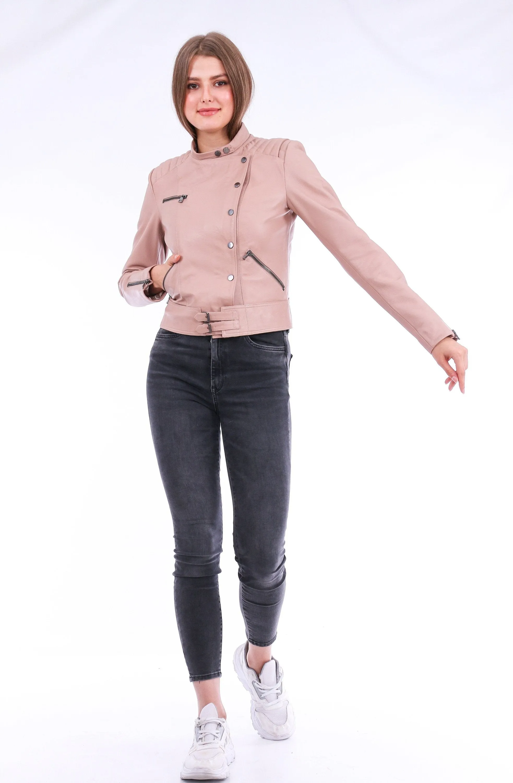 Leather Biker Jacket - Pink