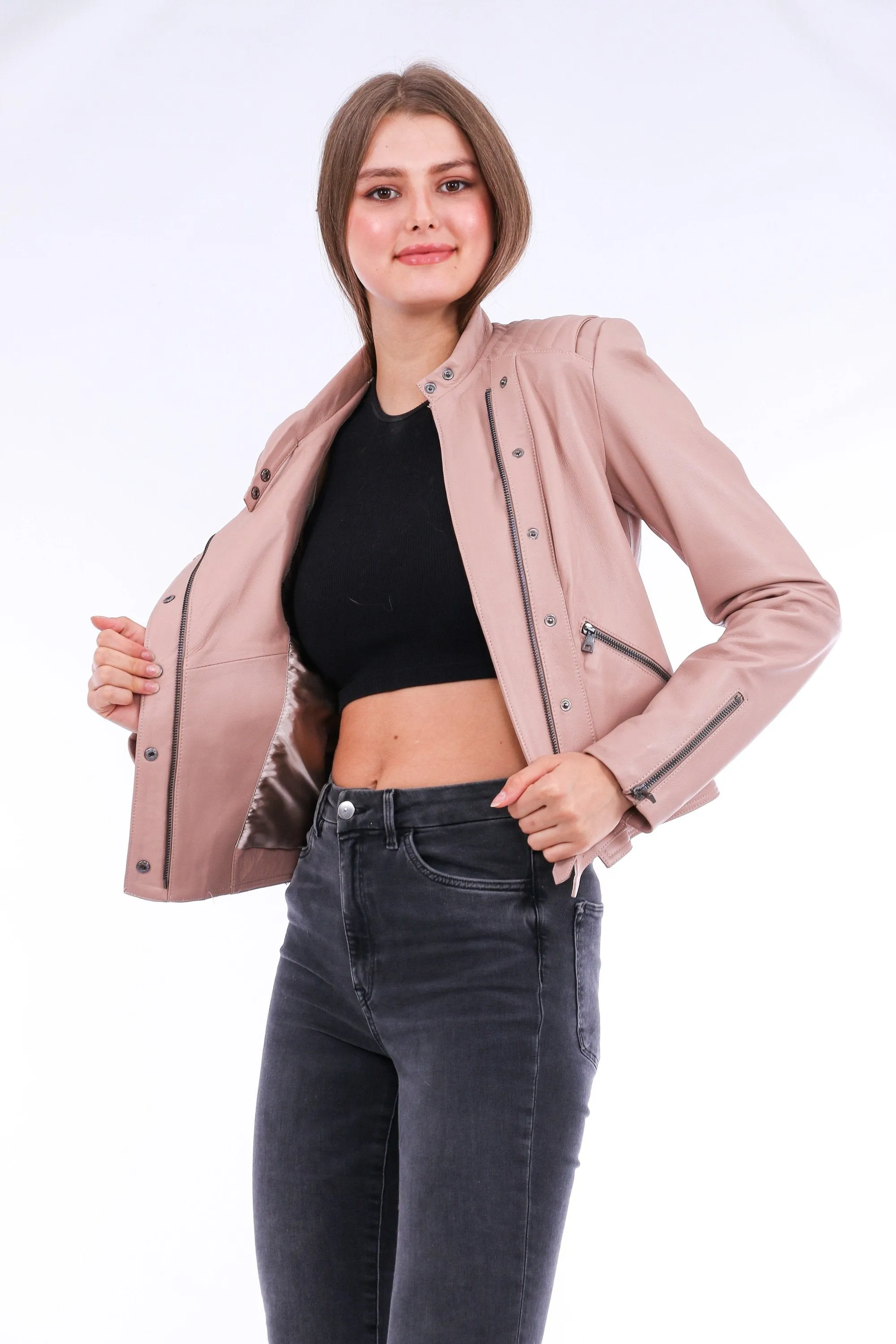 Leather Biker Jacket - Pink
