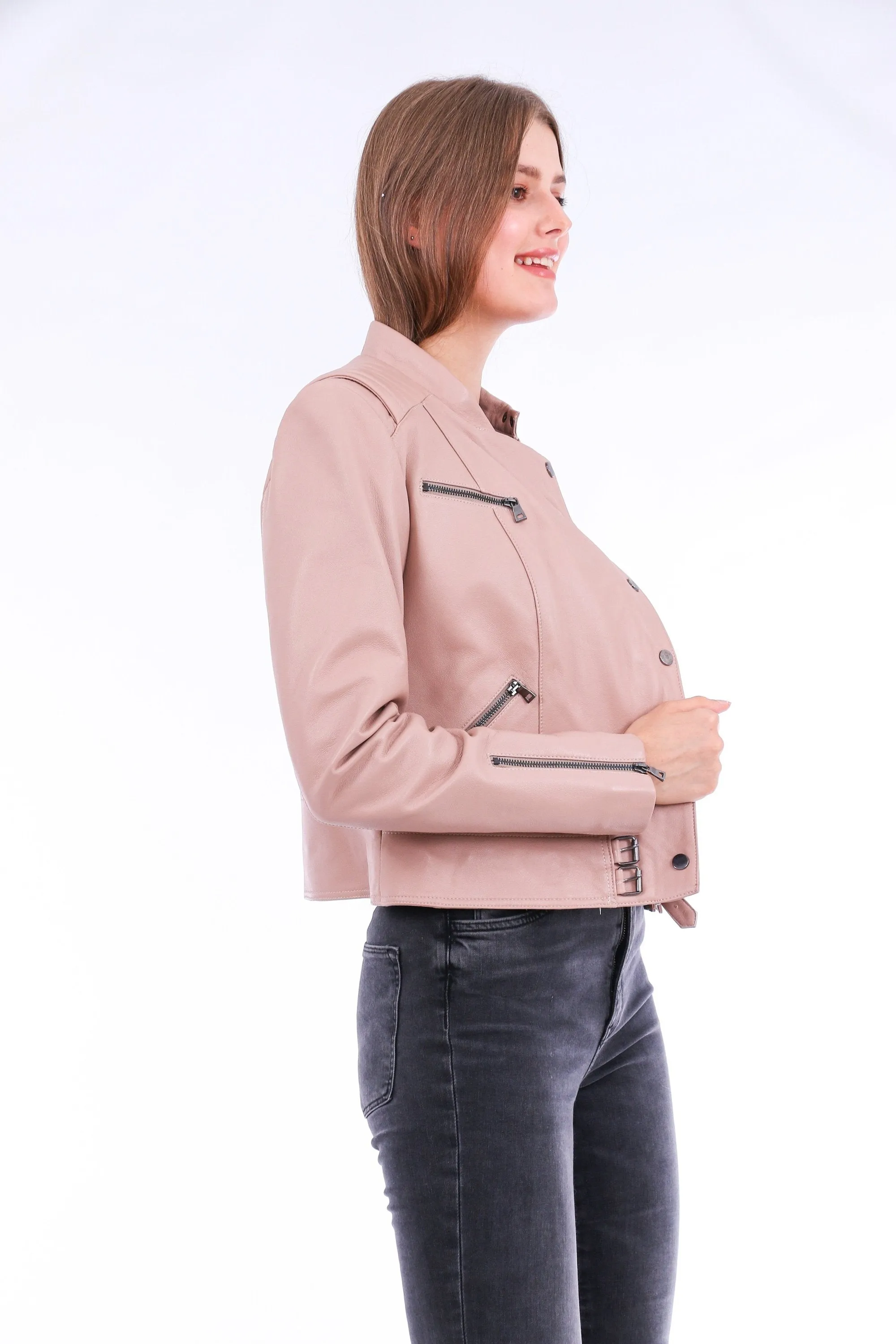 Leather Biker Jacket - Pink