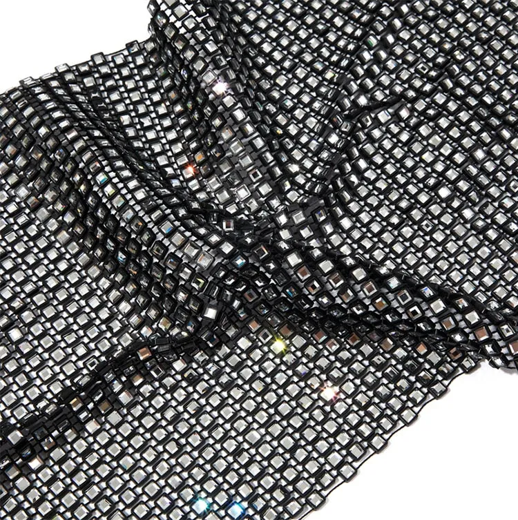 Leqoel Rhinestone Tops for Women 2022 Fashion Sleeveless Halter Hollow Out Shiny Metal Cropped Mesh Tank Sexy Backless Top