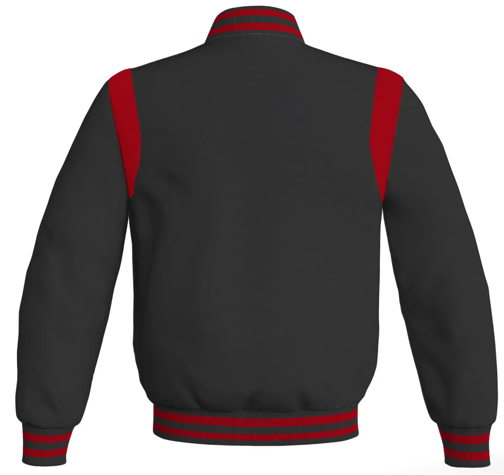 Letterman Baseball Bomber Retro Jacket Black Body Red Leather Inserts