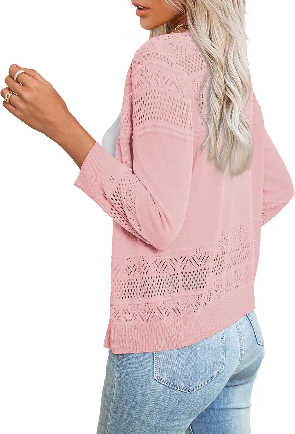 LIENRIDY Women's Crochet Cropped Cardigans Sweaters 3/4 Sleeve Open Front Bolero Shrugs, S-XL