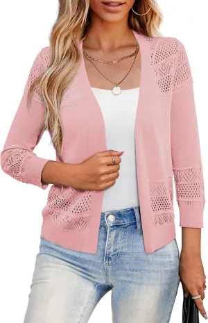LIENRIDY Women's Crochet Cropped Cardigans Sweaters 3/4 Sleeve Open Front Bolero Shrugs, S-XL