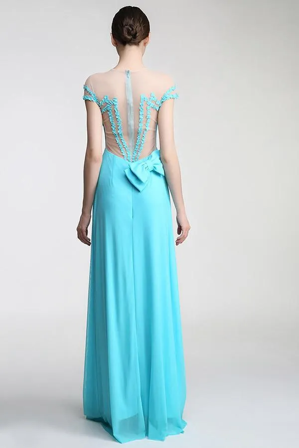 Light Sky Blue Long Deep V-neck Prom Party Dresses PFP1300