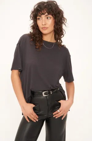 Lola Sheer Side Slit Tee in Washed Black