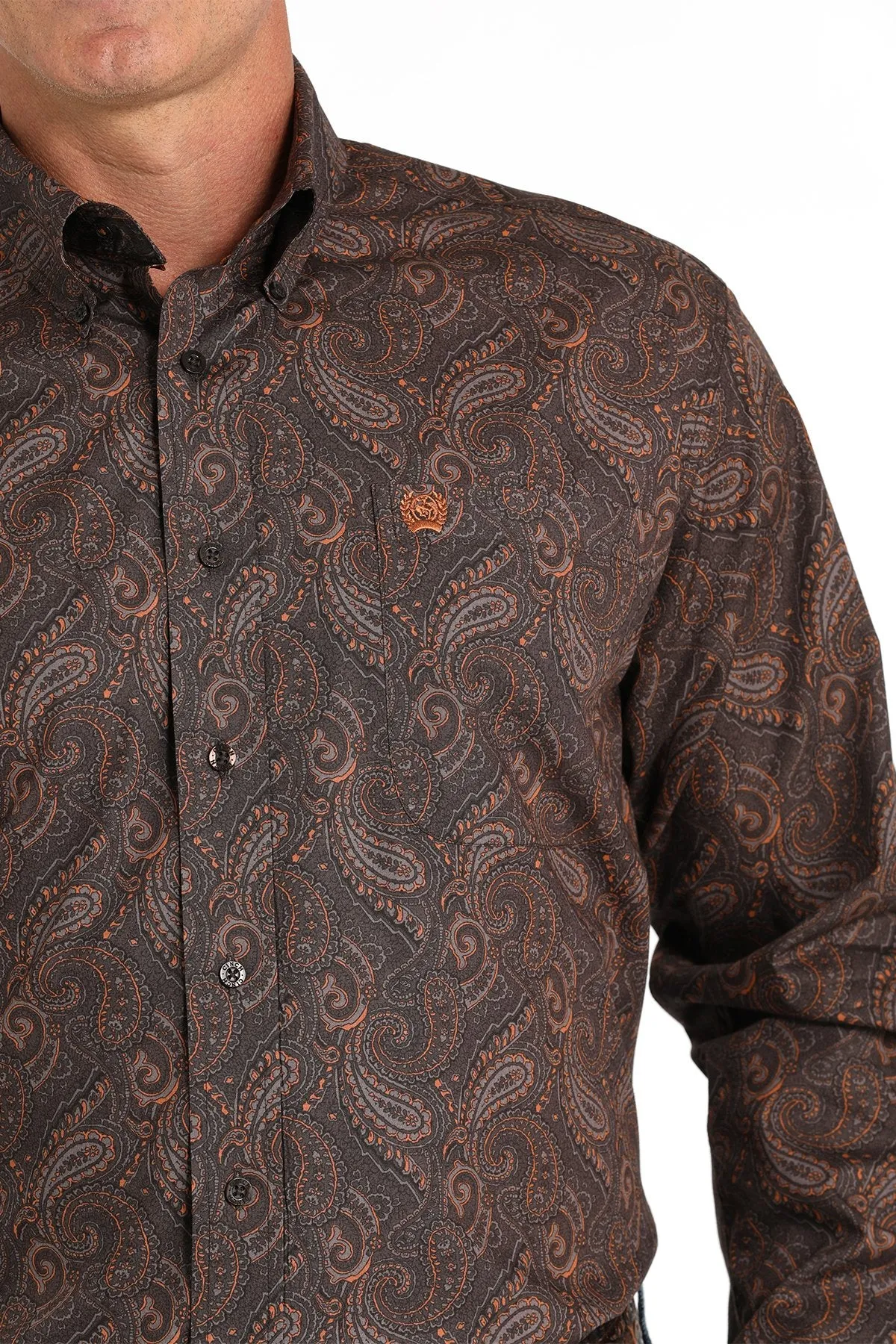 Men's Paisley Print Button-Down Western Shirt - Brown - (MTW1105819)