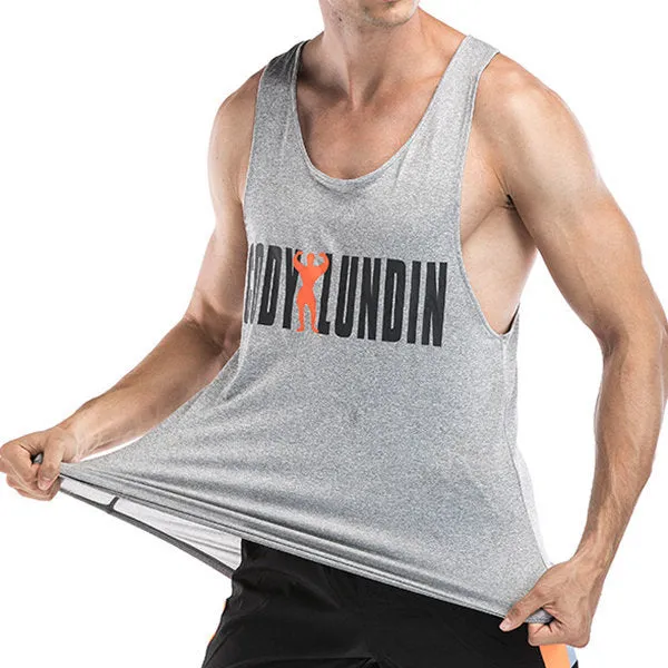 Mens Quick-drying Breathable Letter Printed Singlet Jogging Fitness Sport Tank Tops