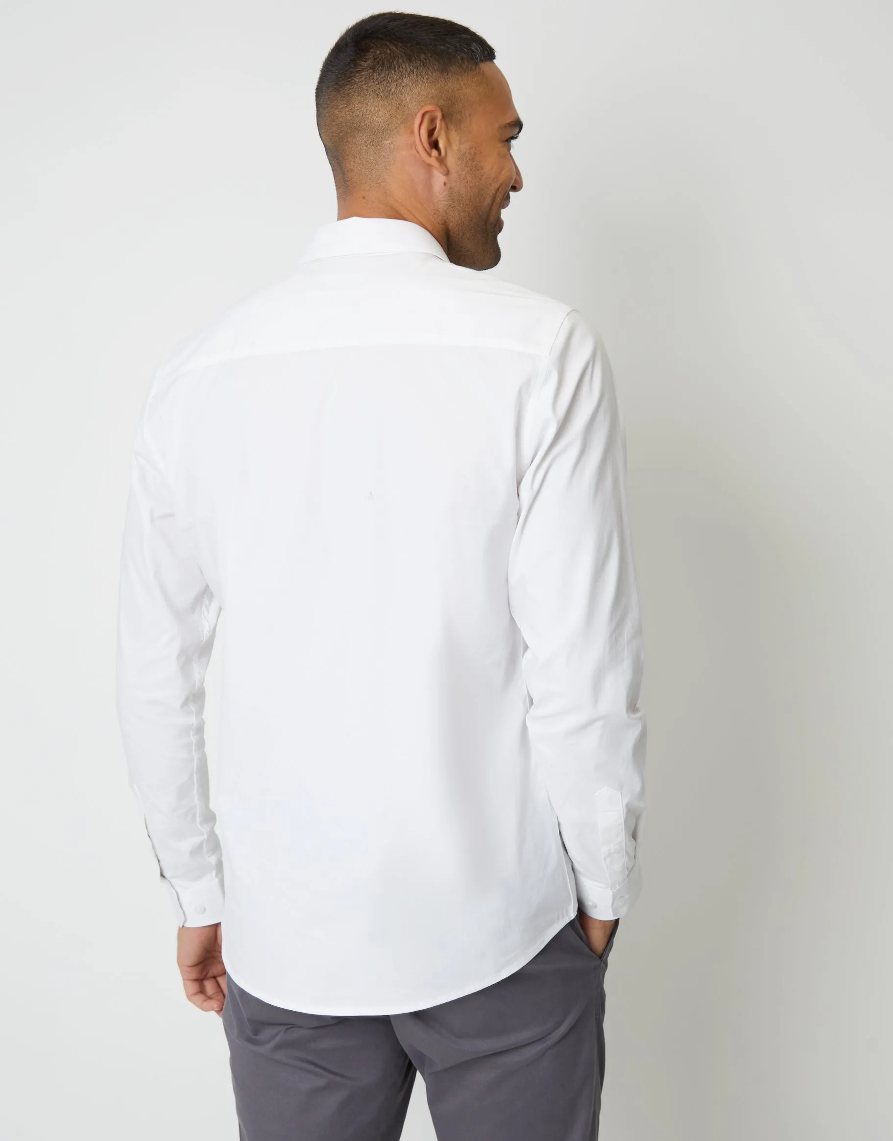 Men's White Stretch Cotton Poplin Long Sleeve Shirts (3 Pack)