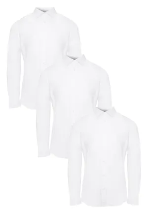 Men's White Stretch Cotton Poplin Long Sleeve Shirts (3 Pack)