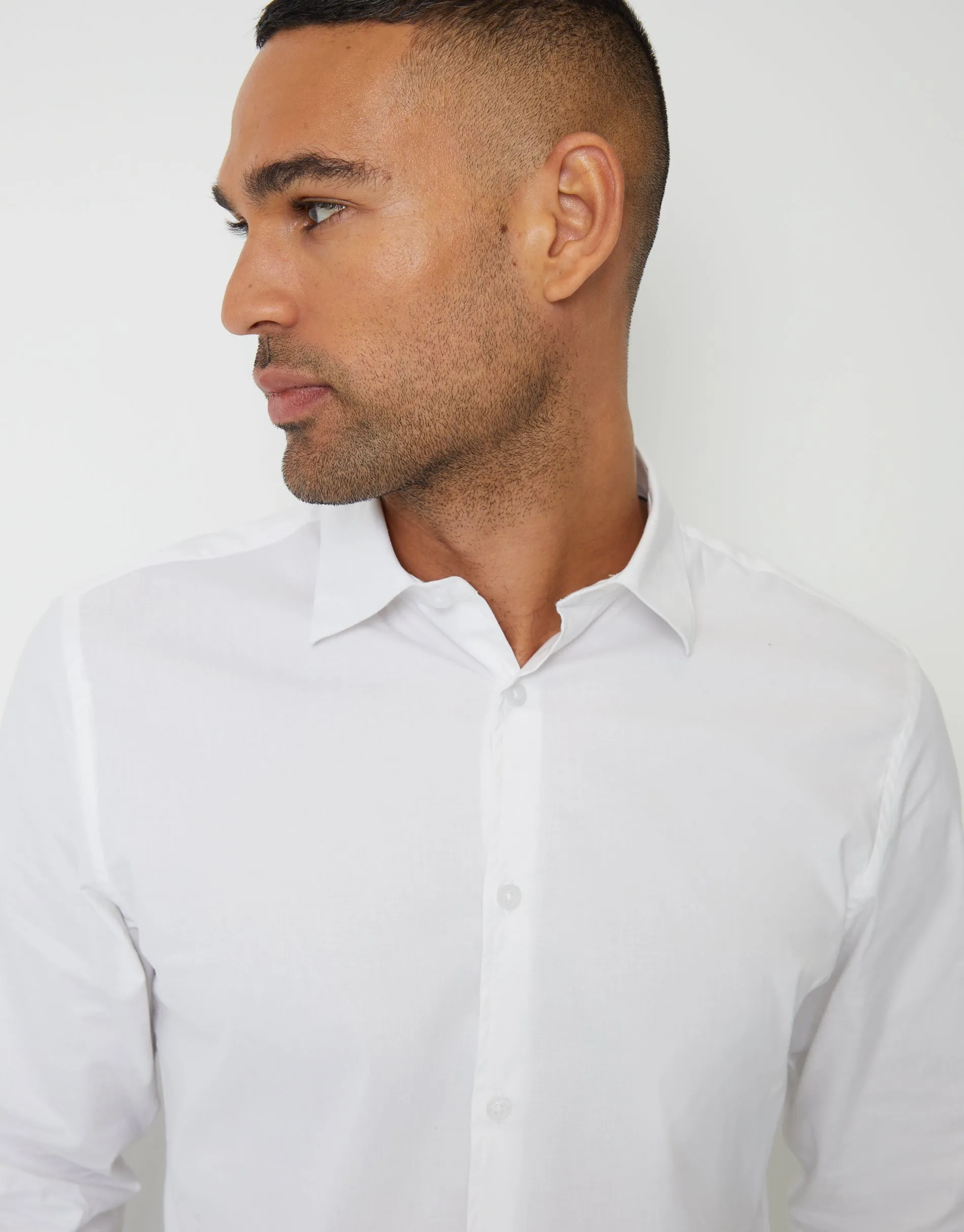 Men's White Stretch Cotton Poplin Long Sleeve Shirts (3 Pack)