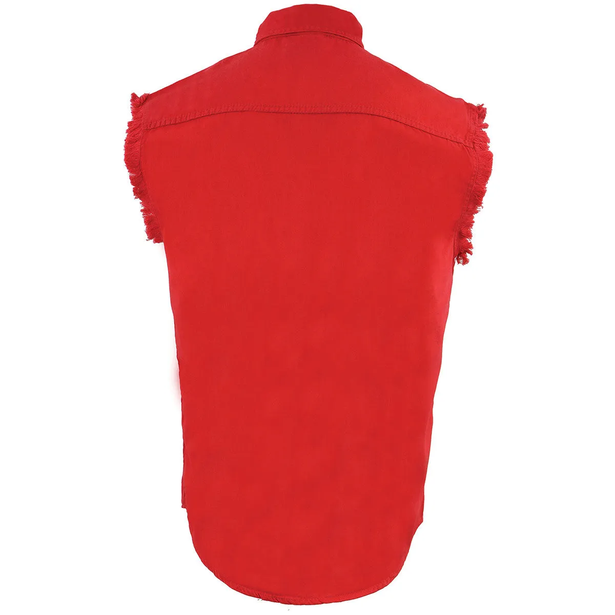 Milwaukee Leather DM4007 Men's Red Lightweight Denim Shirt with Frayed