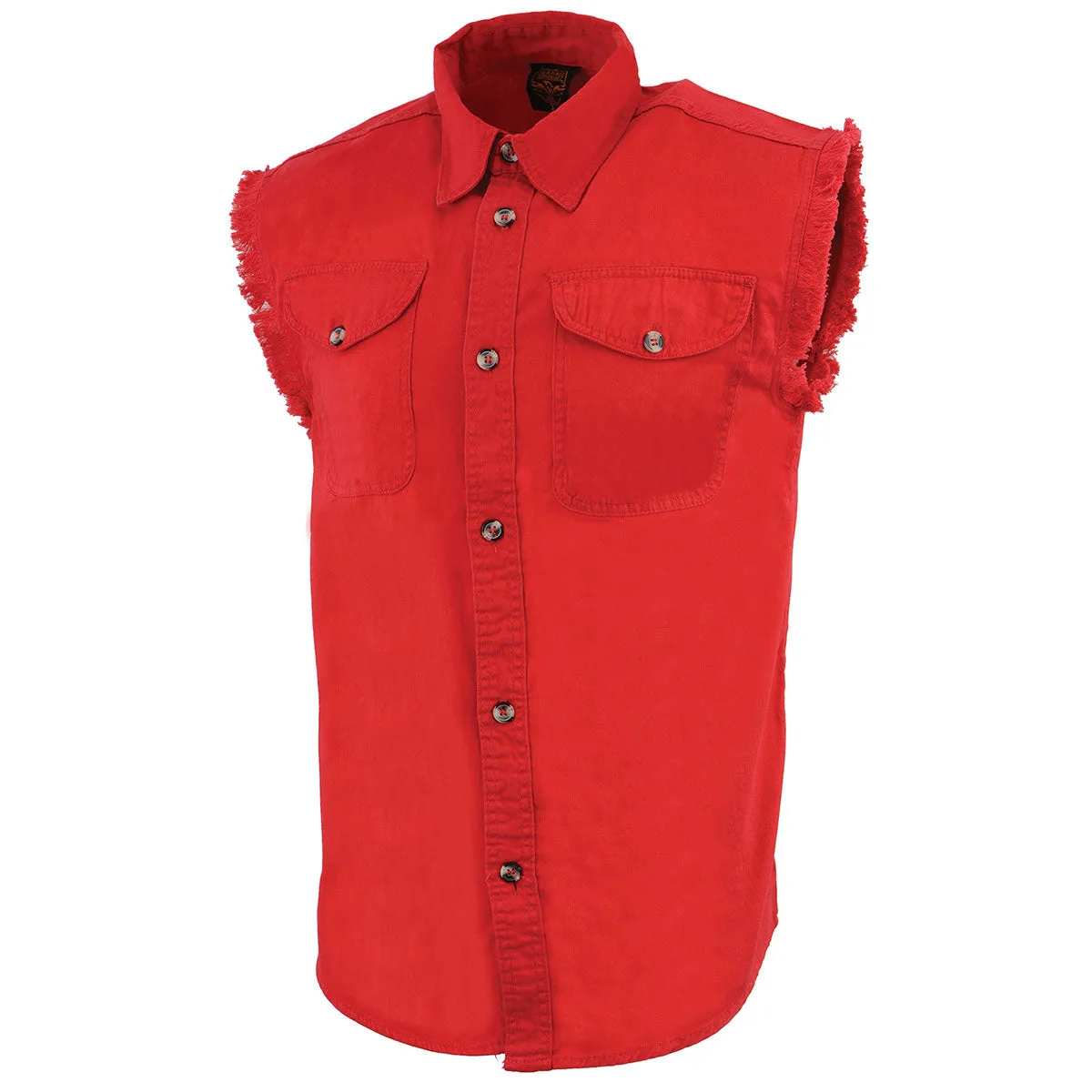 Milwaukee Leather DM4007 Men's Red Lightweight Denim Shirt with Frayed