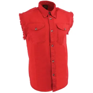 Milwaukee Leather DM4007 Men's Red Lightweight Denim Shirt with Frayed