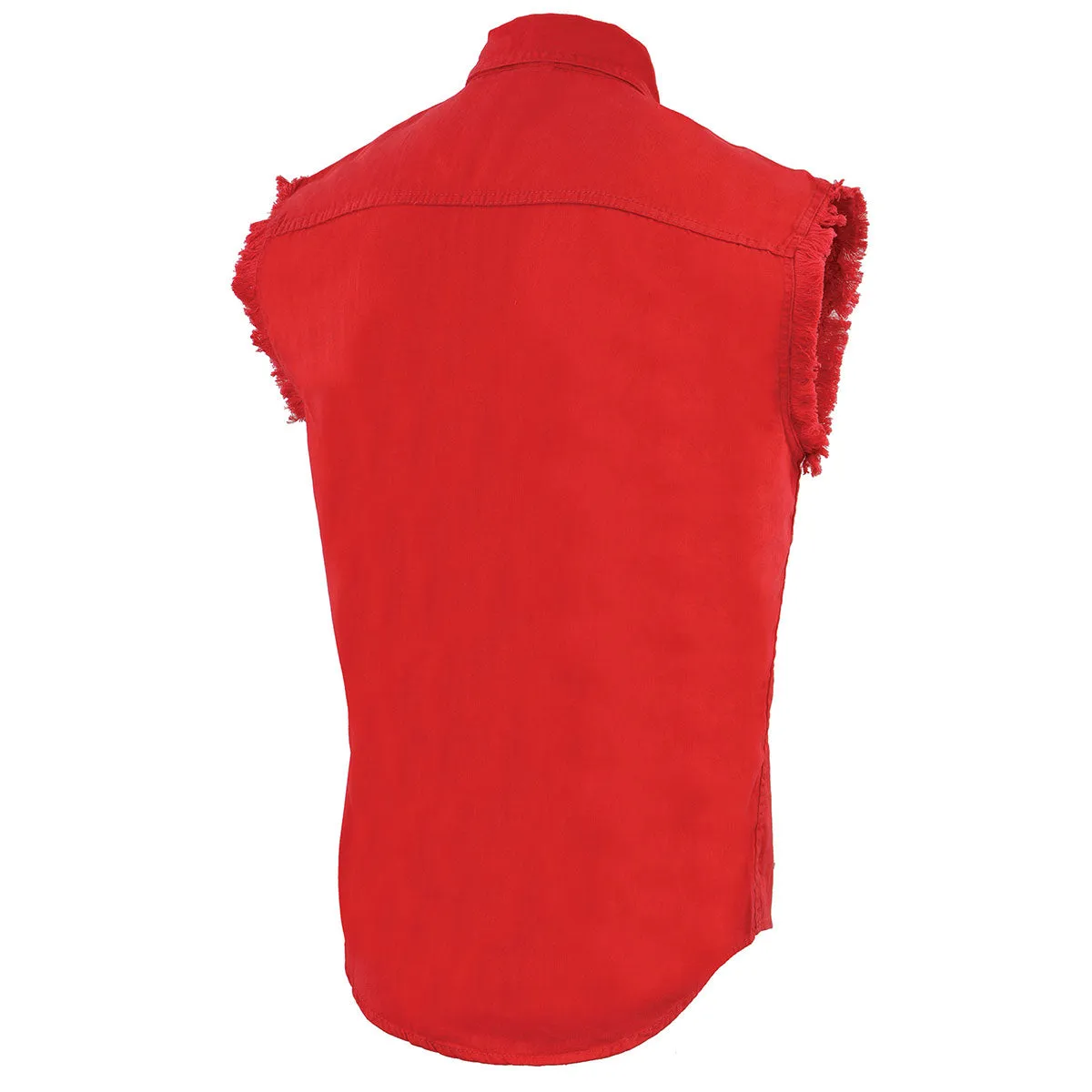 Milwaukee Leather DM4007 Men's Red Lightweight Denim Shirt with Frayed