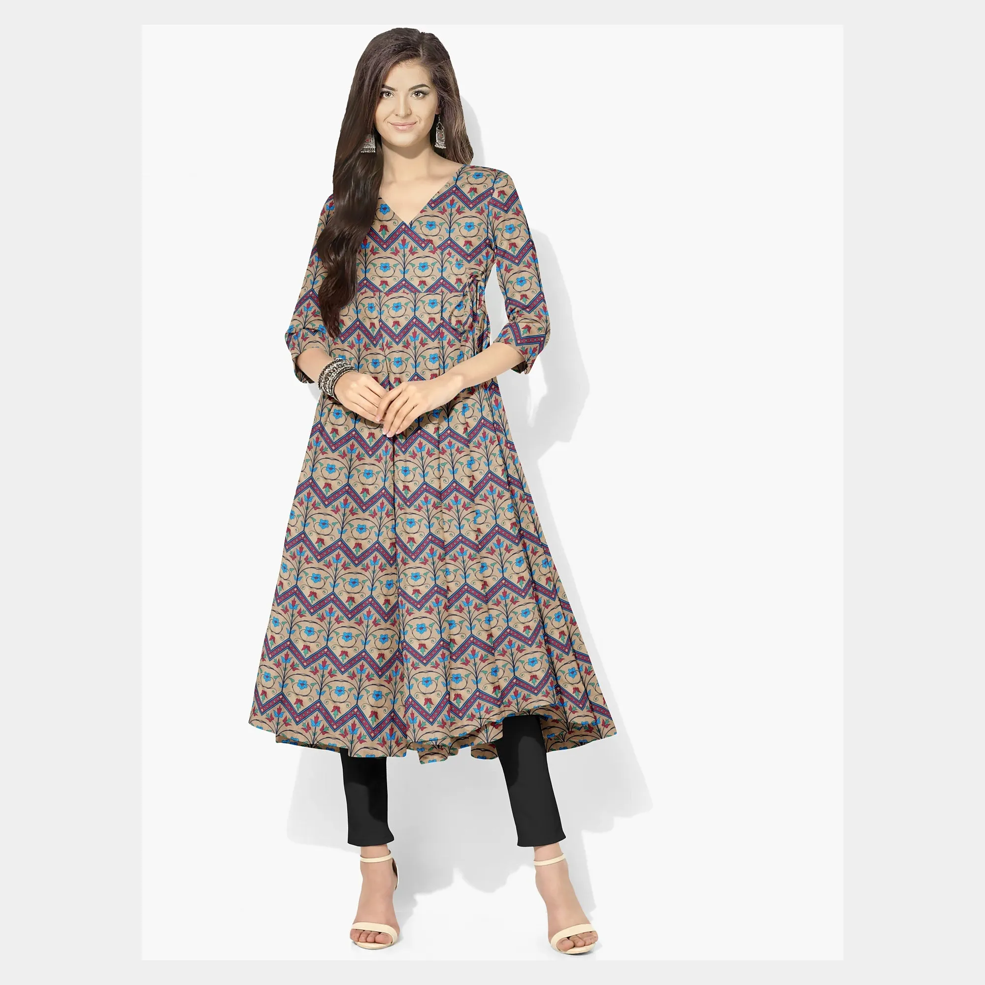 Mustard Floral Geometrical Print Spun Fabric