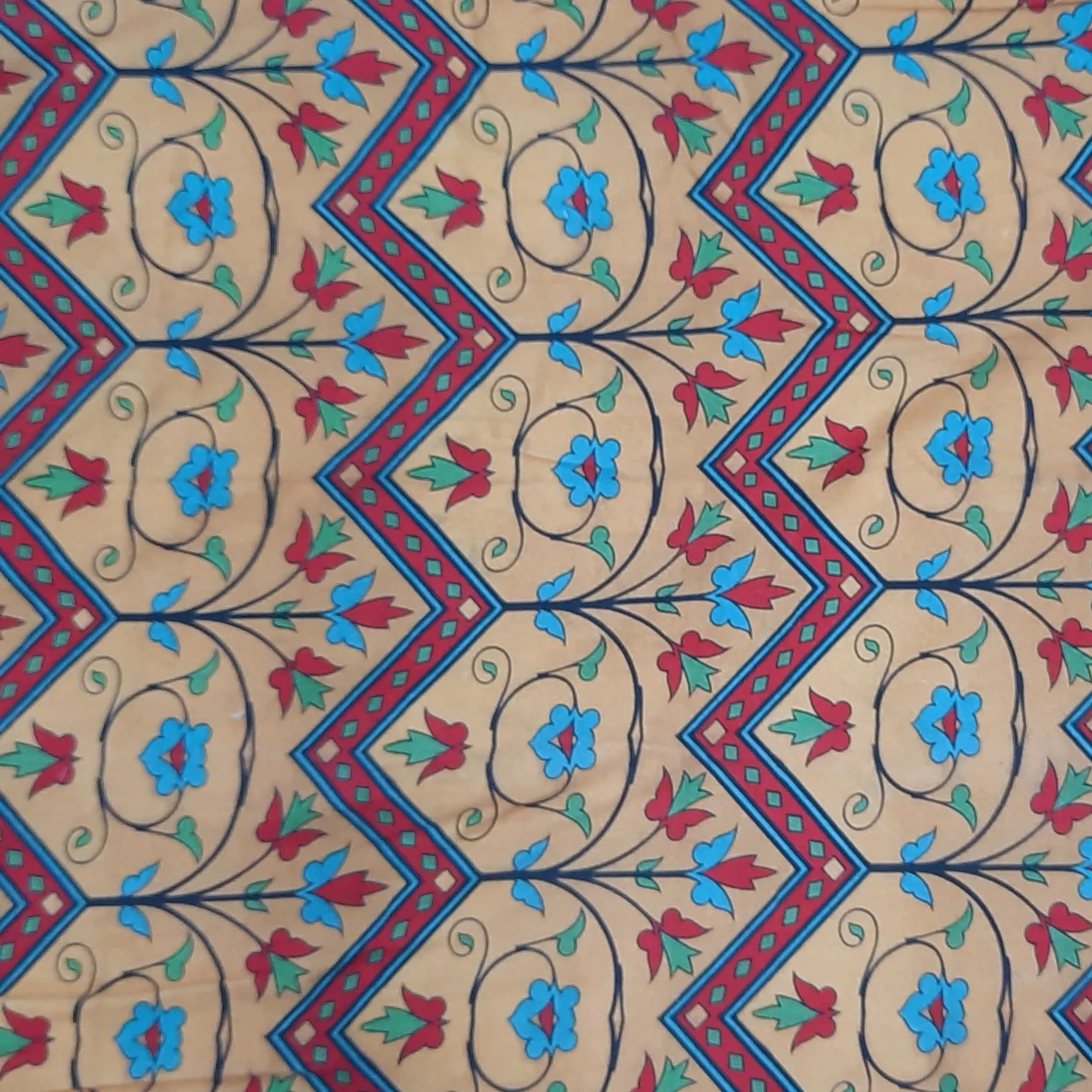Mustard Floral Geometrical Print Spun Fabric