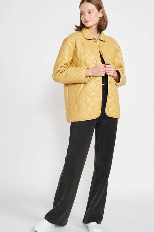 Mustard Quilted Faux Leather Jacket